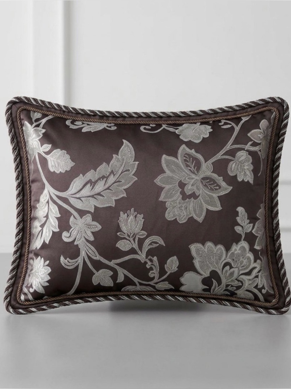 Waterford linens Floral Jacquard King Pillow Sham brown and Silver